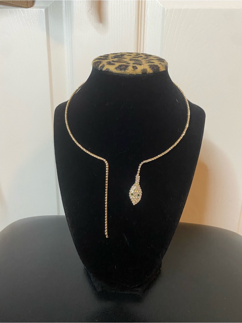 Gold-Tone Snake Pendant Lariat Necklace with Green Crystal Eye